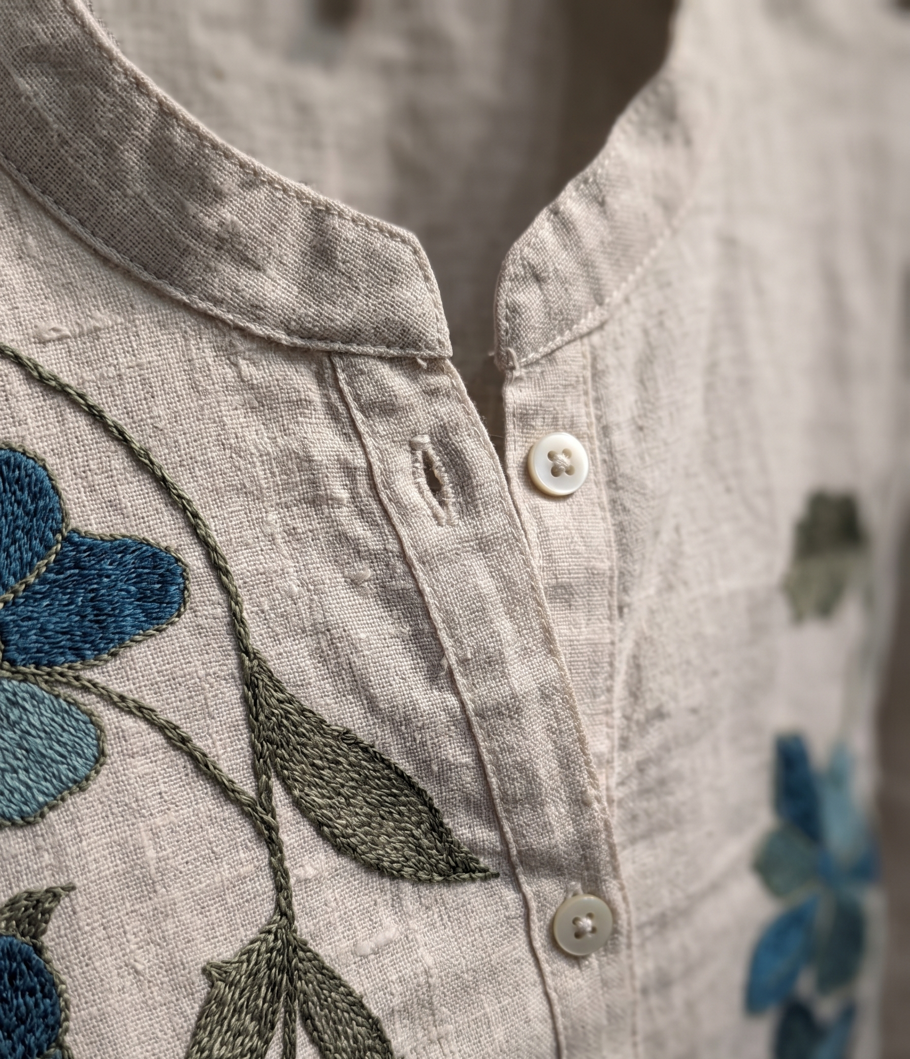 Ivory Linen-Blend Embroidered Tunic and Pant Co-ord Set