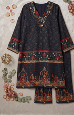 Navy Blue Kalamkari Print Co-ord Set with Wide-Leg Palazzos