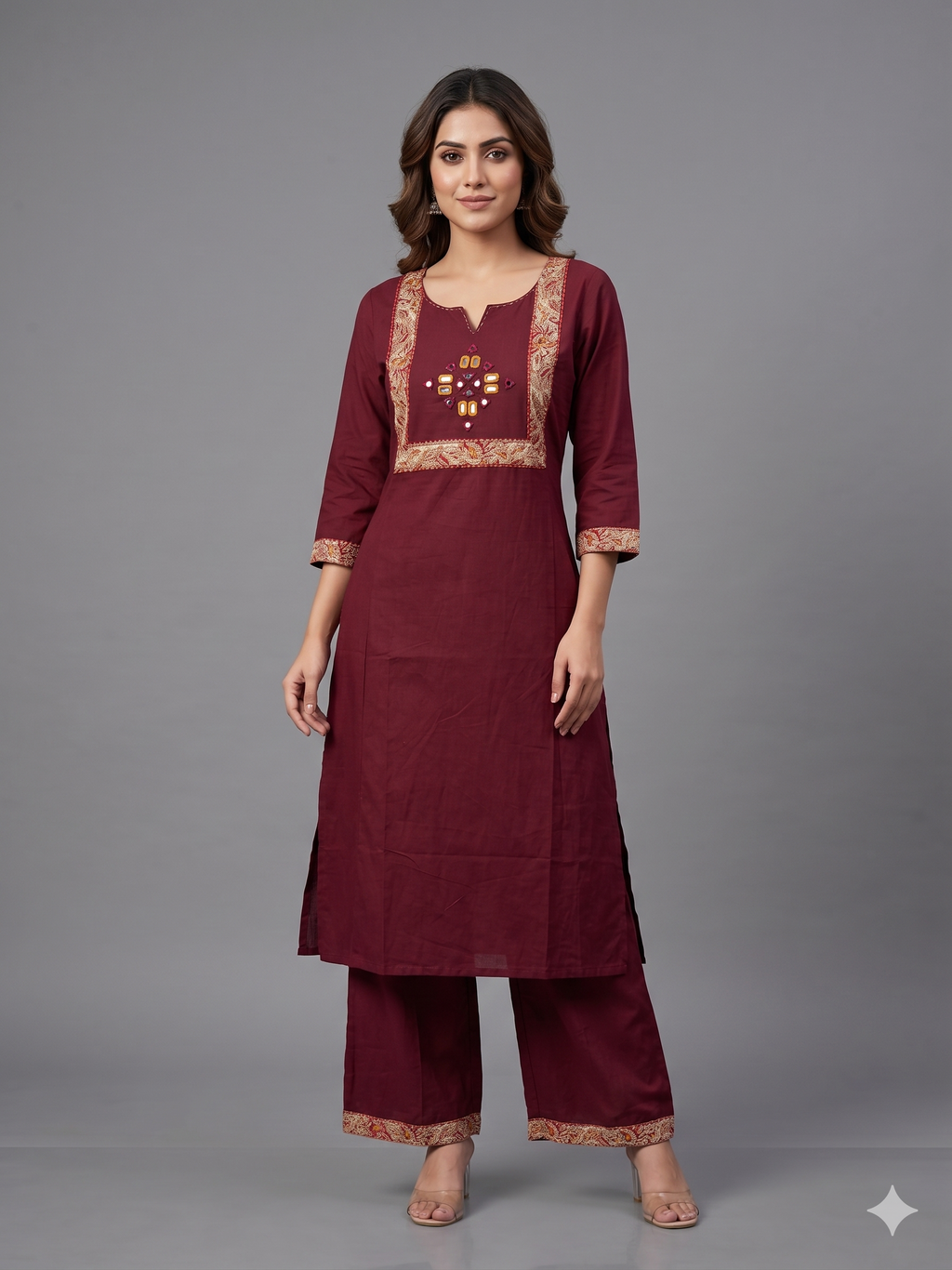Crimson Red Mirror-Work Yoke Co-ord Set