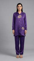 Amethyst Bloom Embellished Satin Co-ord Set