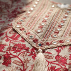Crimson Blossom Floral Mirror-Work Anarkali Set