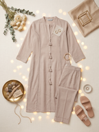 Taupe Beige Cotton-Chanderi Co-ord Set with Tassel Detailing