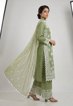 Enchanting Sage Green Embroidered Kurta & Palazzo Set