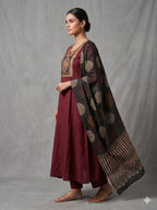 Deep Maroon Mandala Yoke Kurta Set with Statement Dupatta