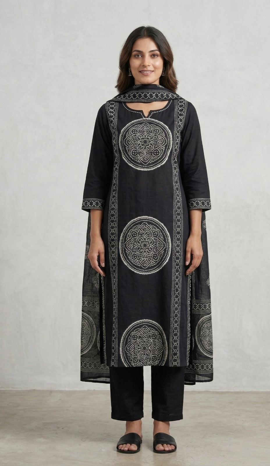 Midnight Monochrome Mandala Print Kurta Set