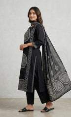 Midnight Monochrome Mandala Print Kurta Set
