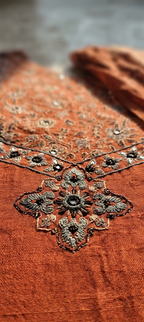 Rust Ajrakh-Inspired Three-Piece Suit