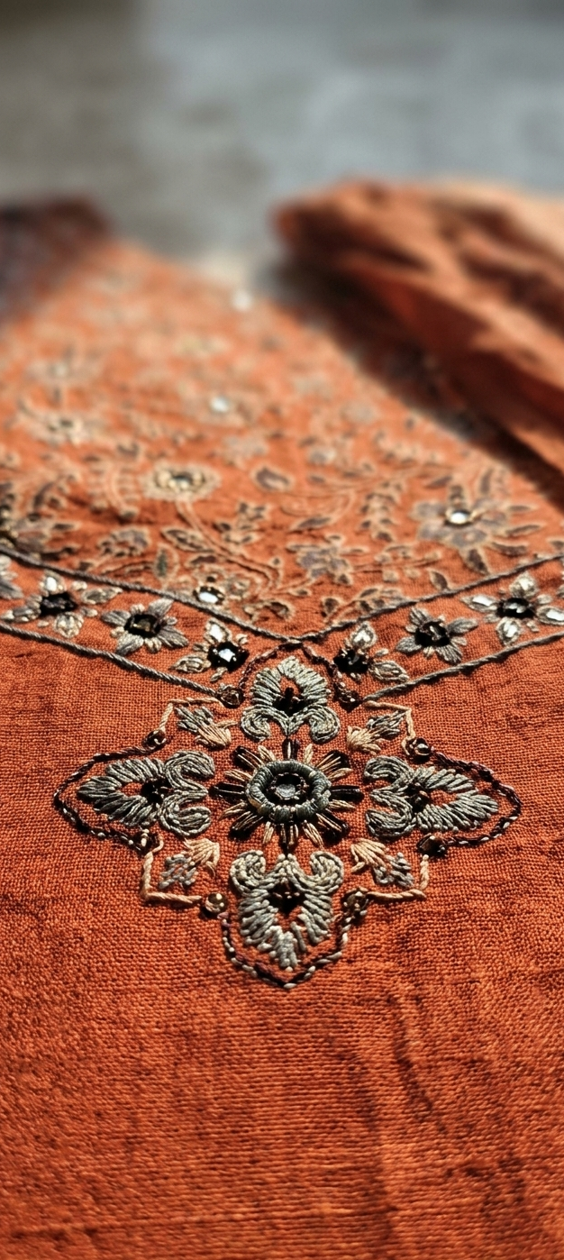 Rust Ajrakh-Inspired Three-Piece Suit